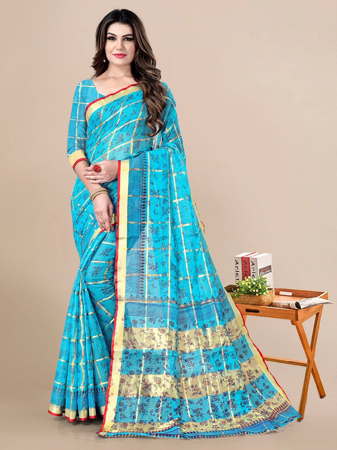 

Sidhidata Floral Zari Kota Saree, Turquoise blue