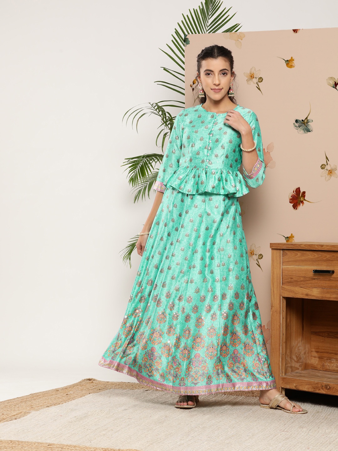 

Juniper Printed Ready To Wear Lehenga Choli, Sea green