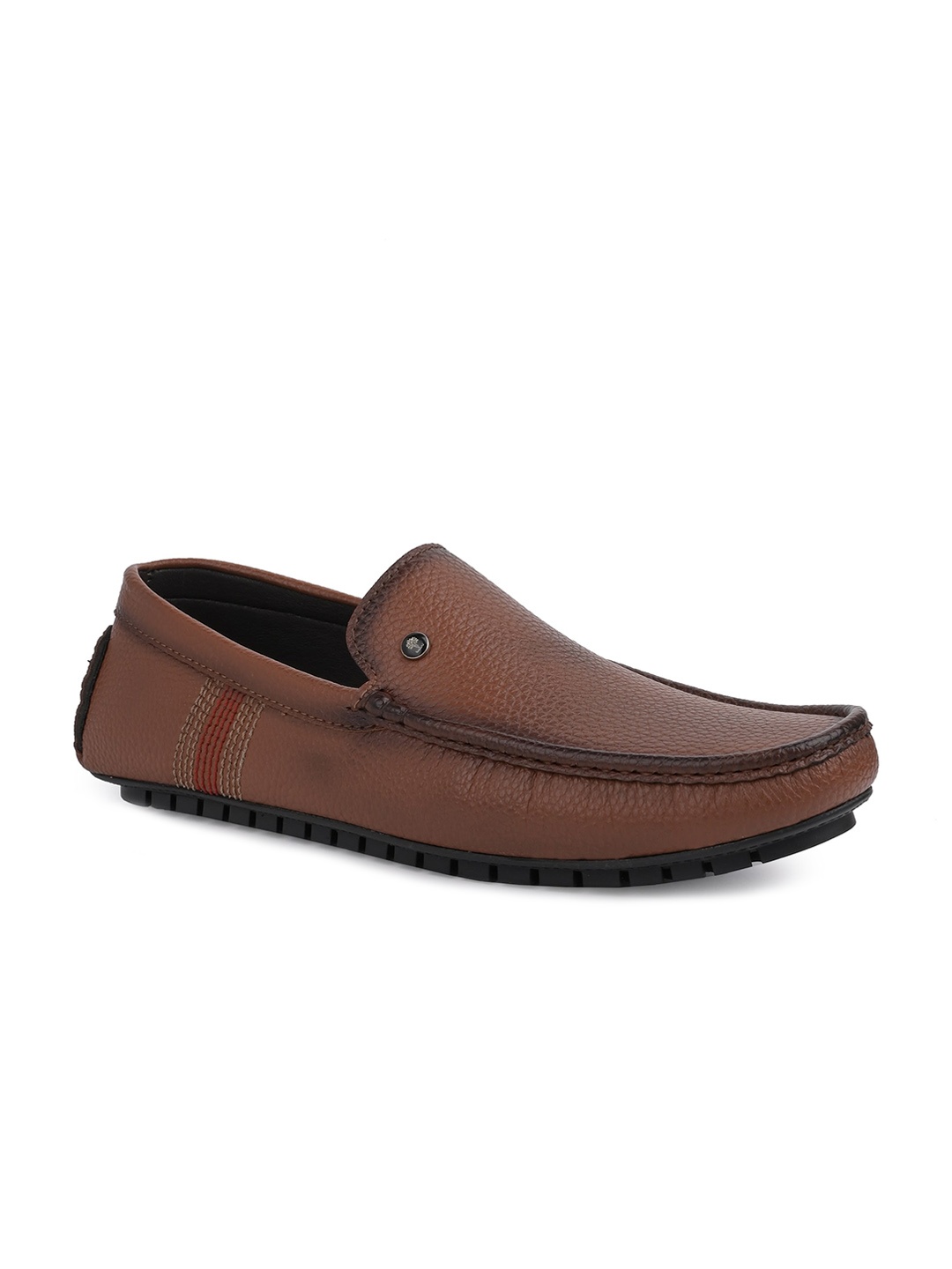 

birgos Men Textured Leather Loafers, Tan