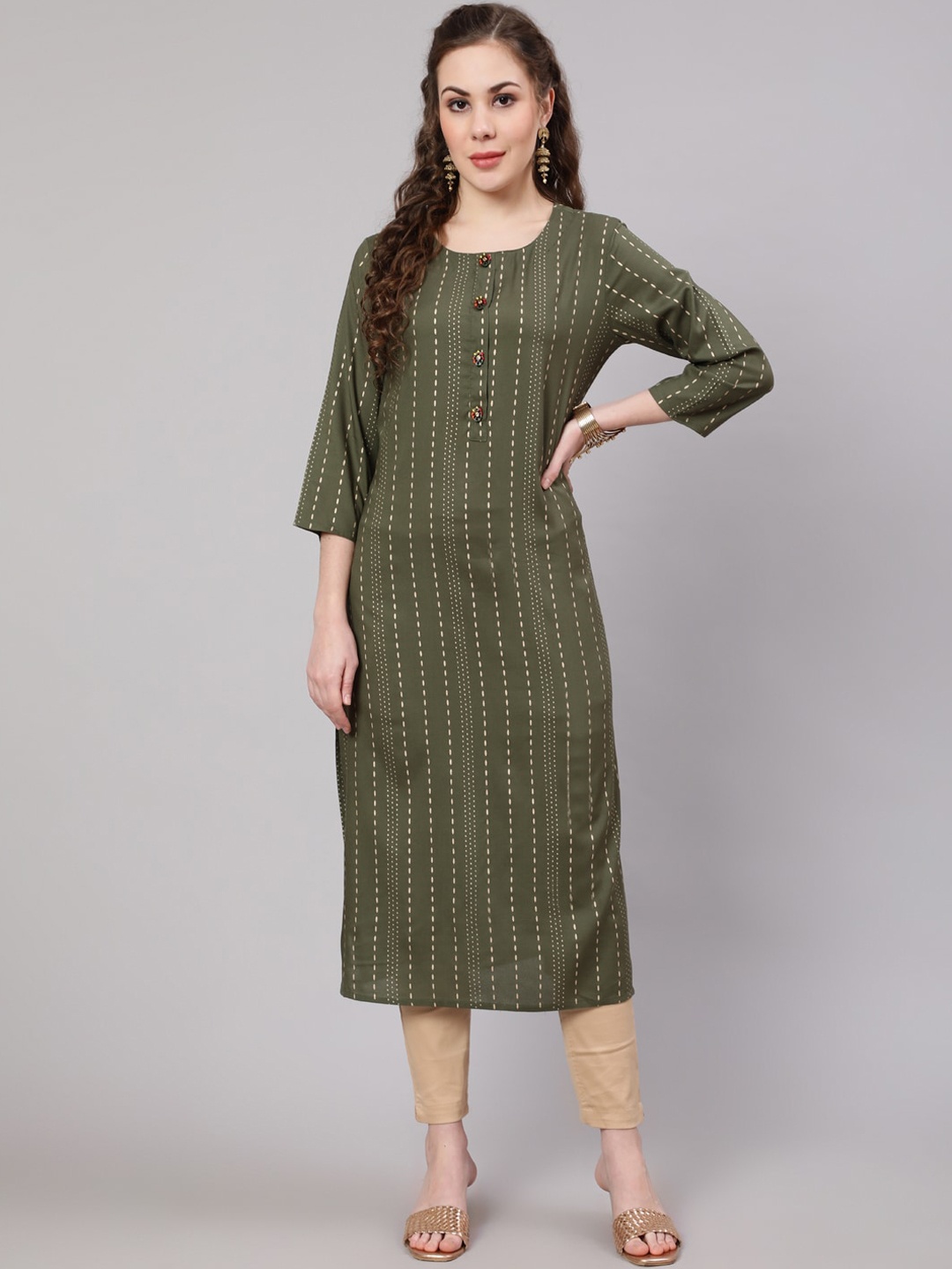 

Nehamta Women Striped Indie Prints Kurta, Brown
