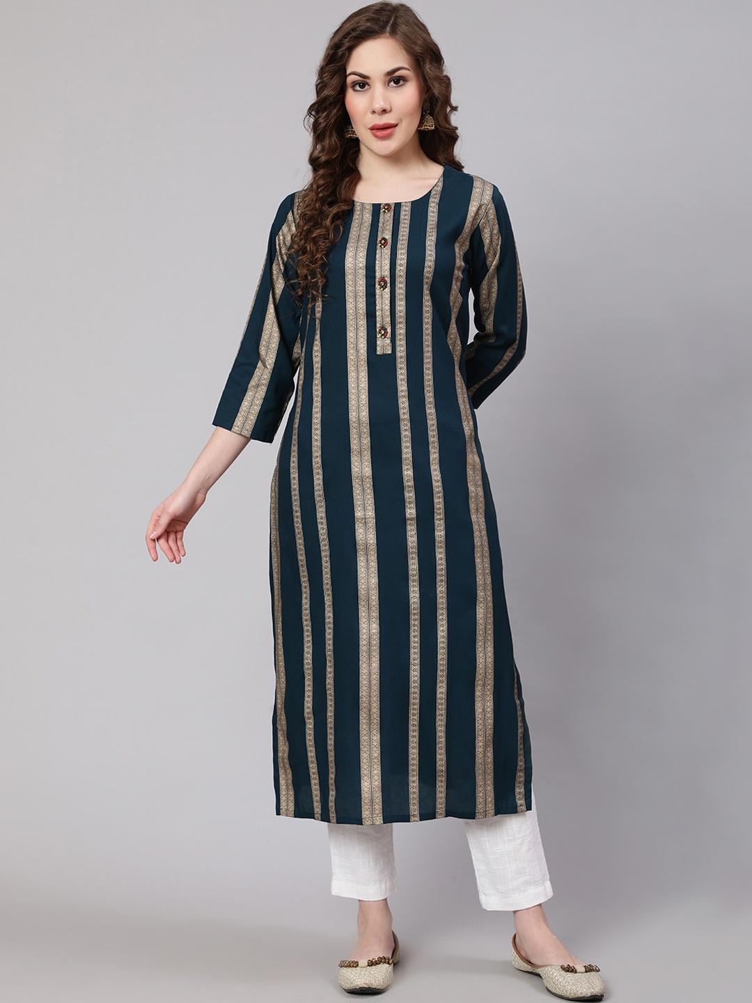 

Nehamta Women Ethnic Motifs Printed Indie Prints Kurta, Teal