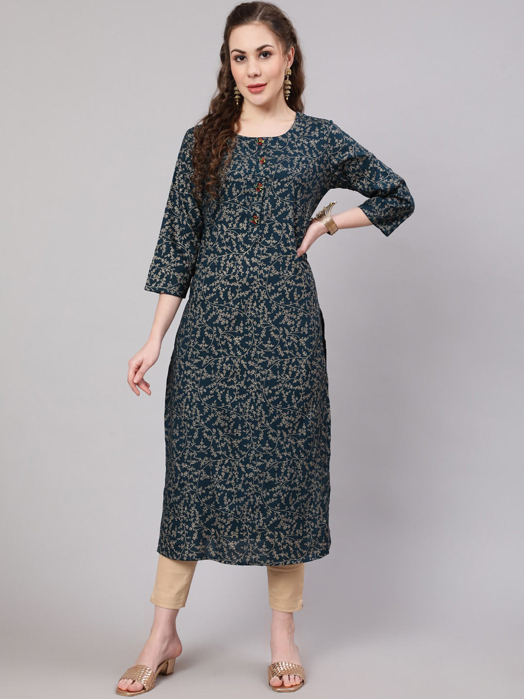 

Nehamta Floral Printed Kurta, Teal