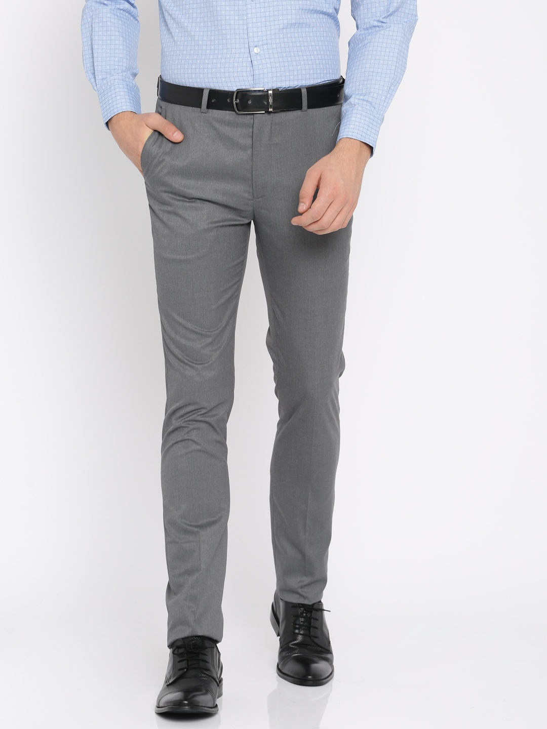 

Arrow New York Men Grey Super Slim Fit Solid Formal Trousers