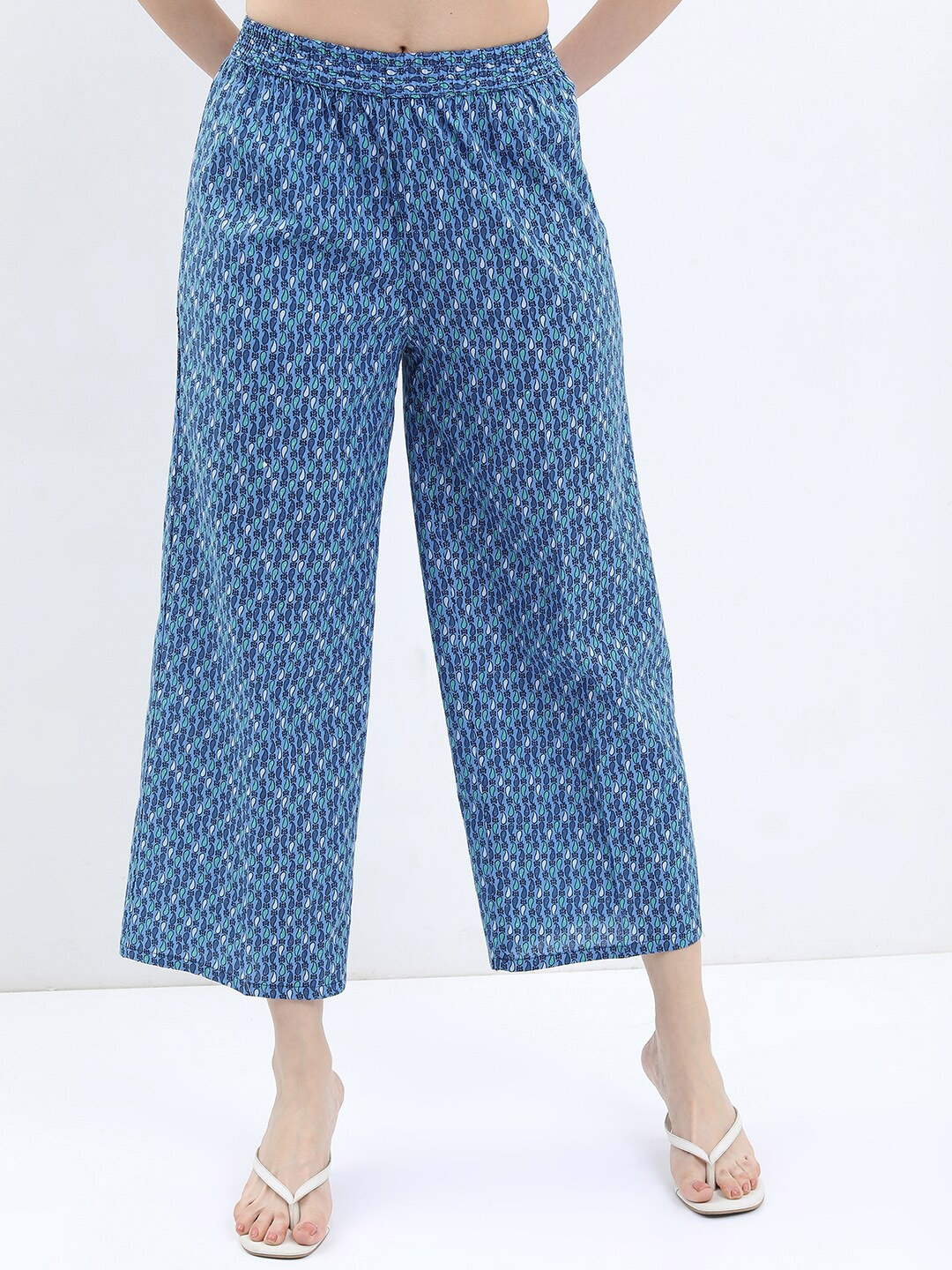 

Vishudh Women Ethnic Motifs Printed Cotton Palazzos, Blue