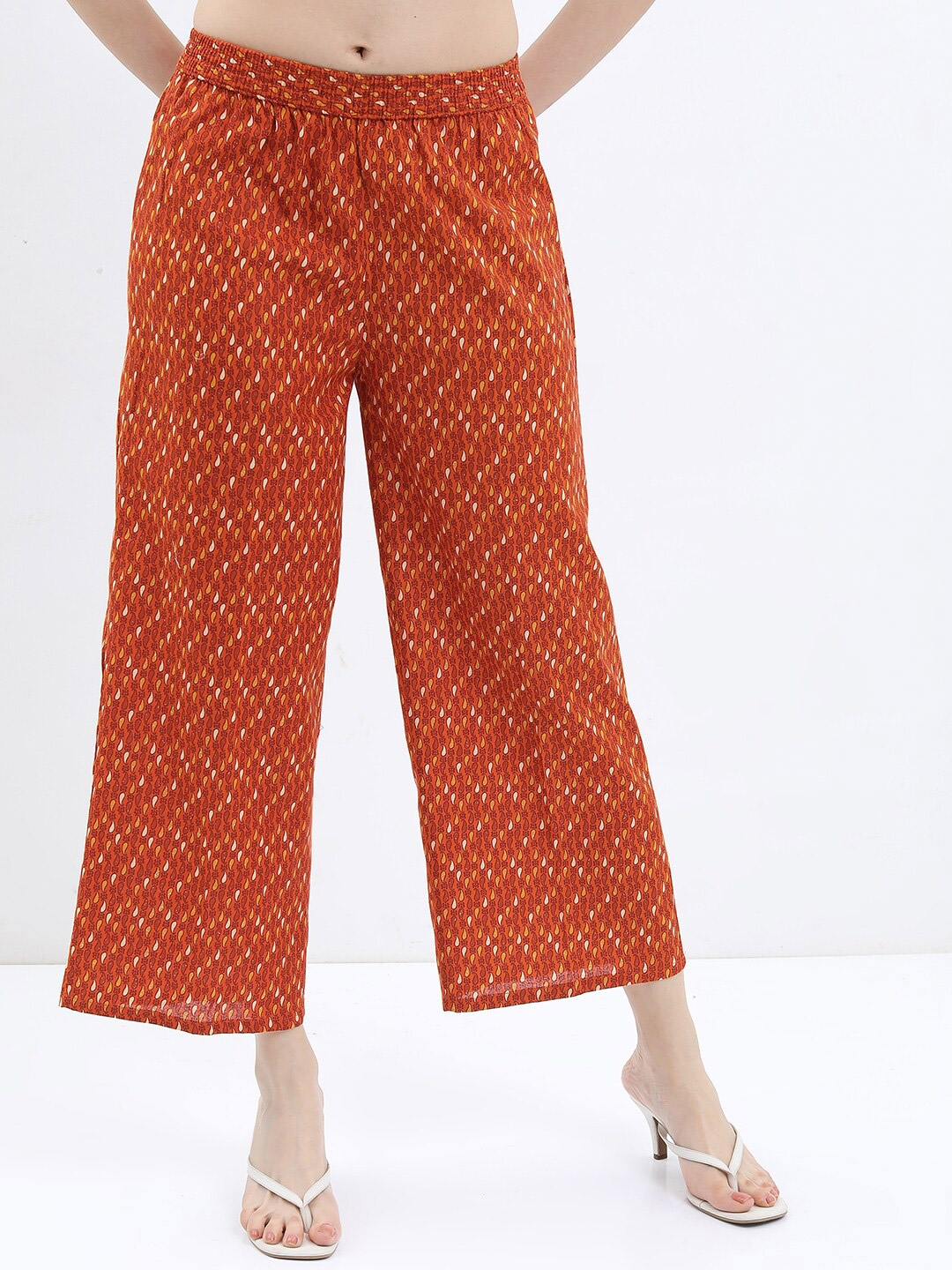 

Vishudh Women Ethnic Motifs Printed Cotton Palazzos, Rust