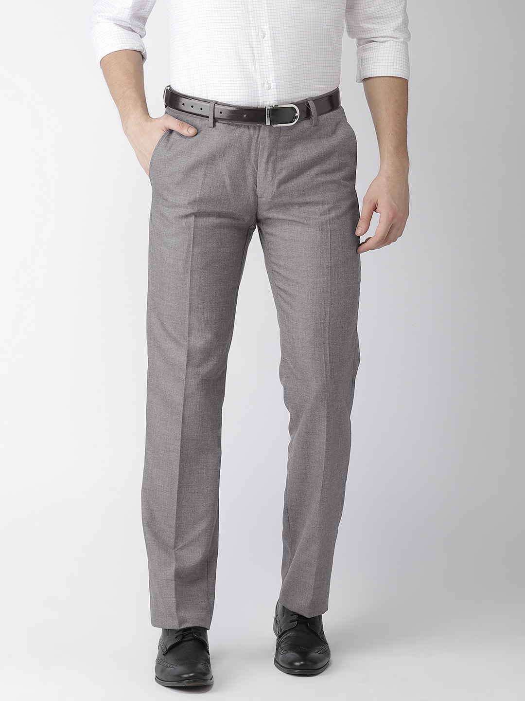 

Arrow Men Grey Slim Fit Textured Formal Trousers