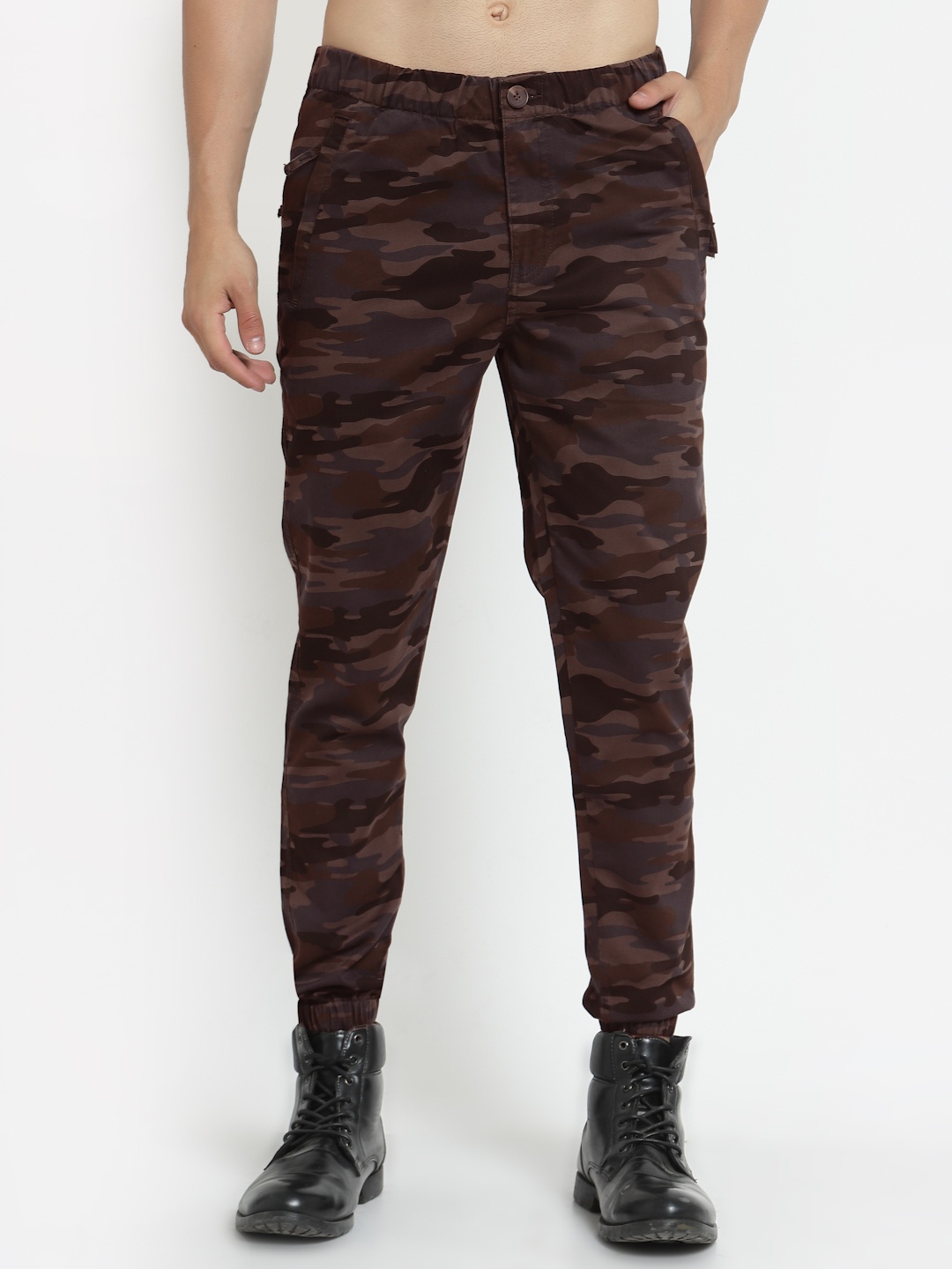 

SAPPER Men Camouflage Printed Slim Fit Cotton Joggers, Brown