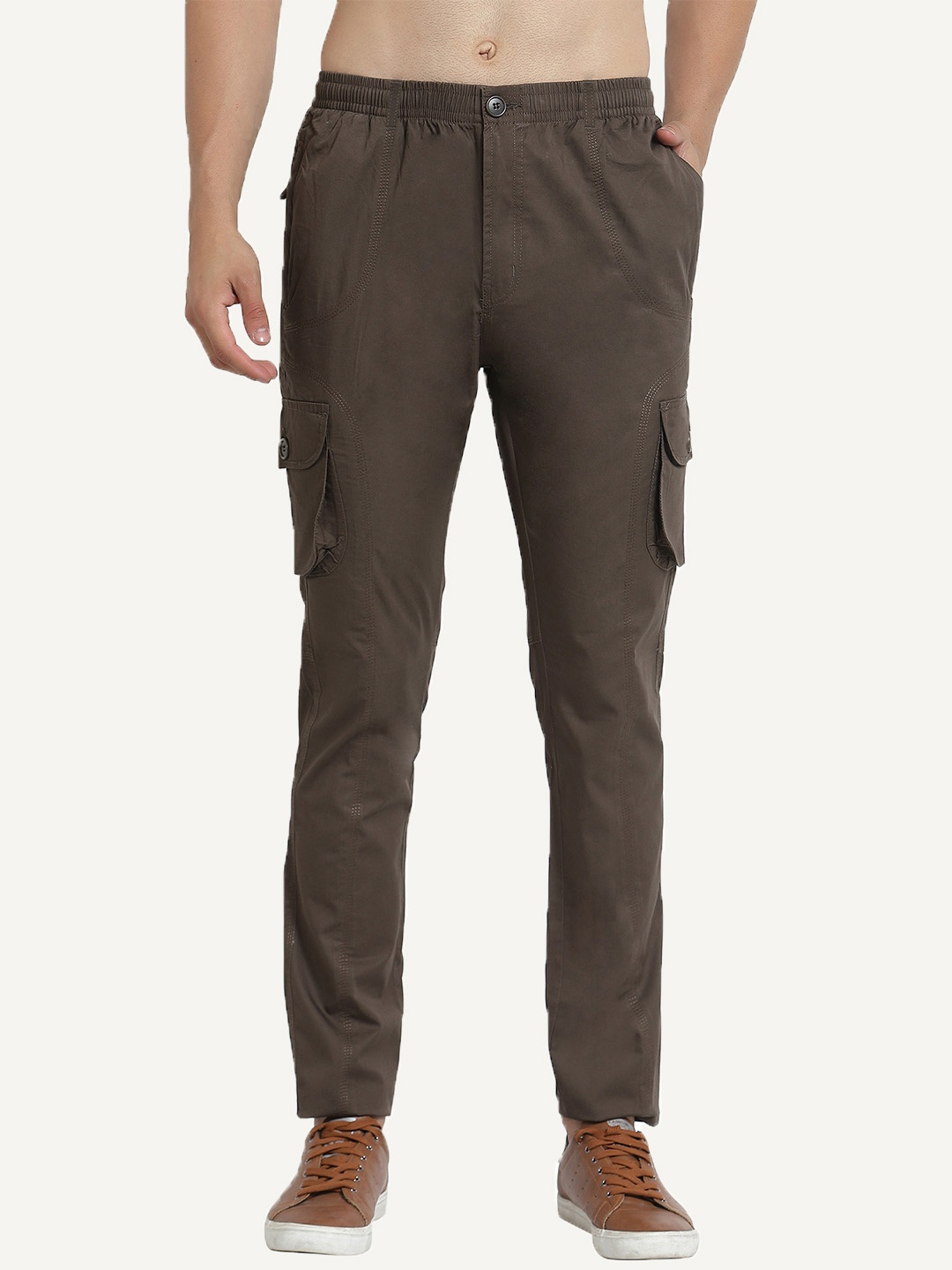 

SAPPER Men Slim Fit Cargos Cotton Trouser, Brown