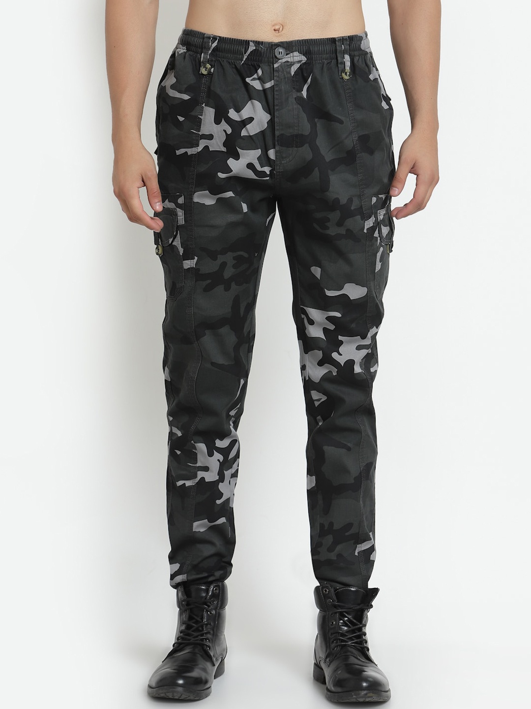 

SAPPER Men Camouflage Printed Slim Fit Cotton Joggers Trousers, Olive