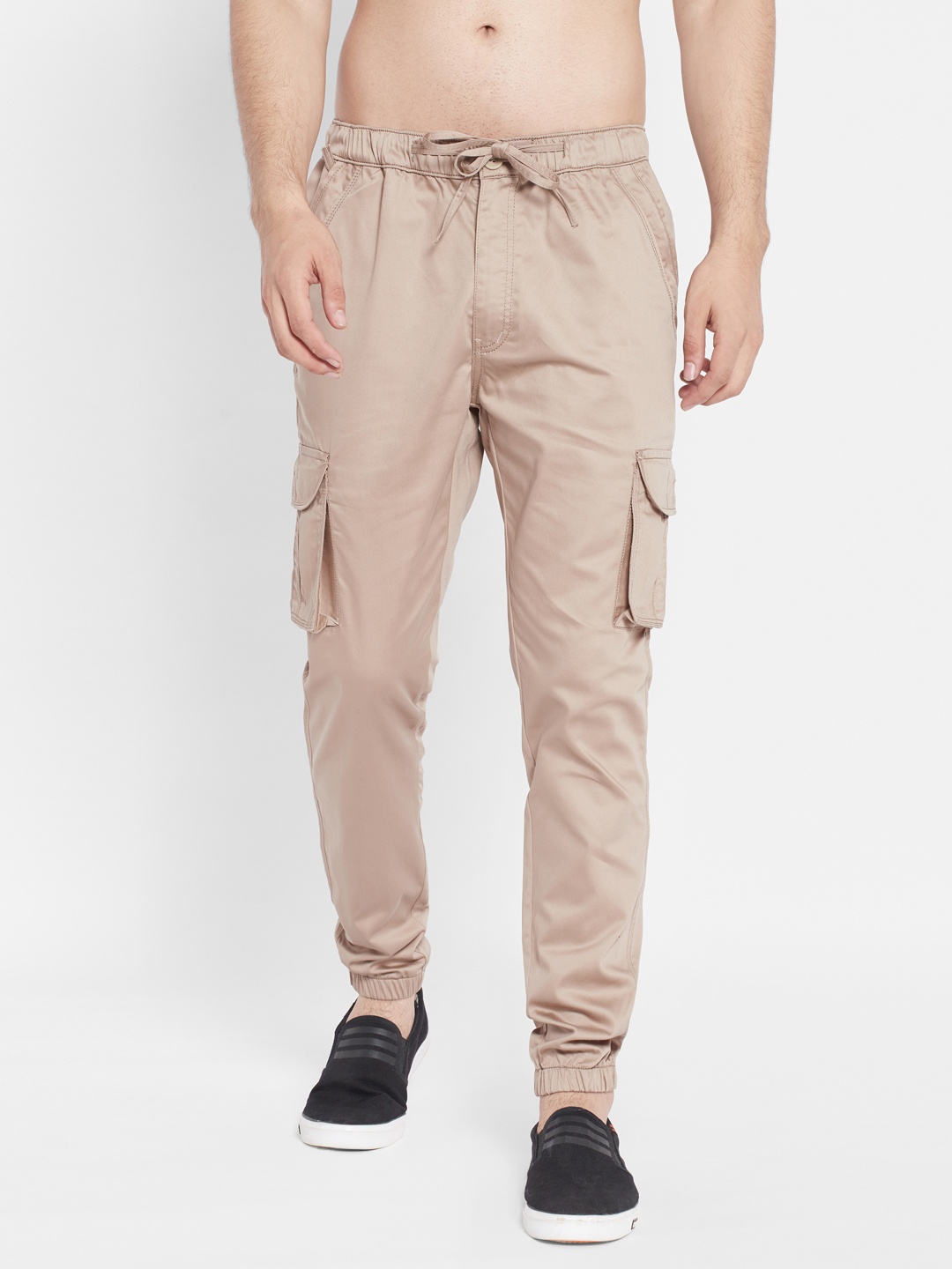 

SAPPER Men Slim Fit Pure Cotton Cargo Trousers, Beige