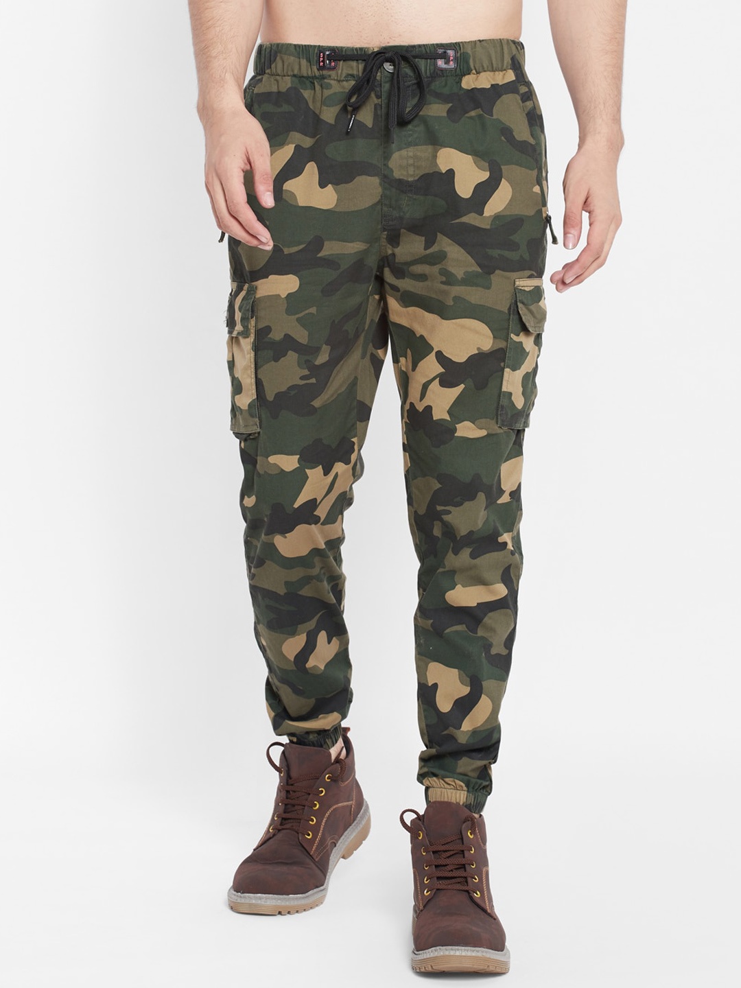 

SAPPER Men Cotton Camouflage Printed Slim Fit Cargos Trousers, Green