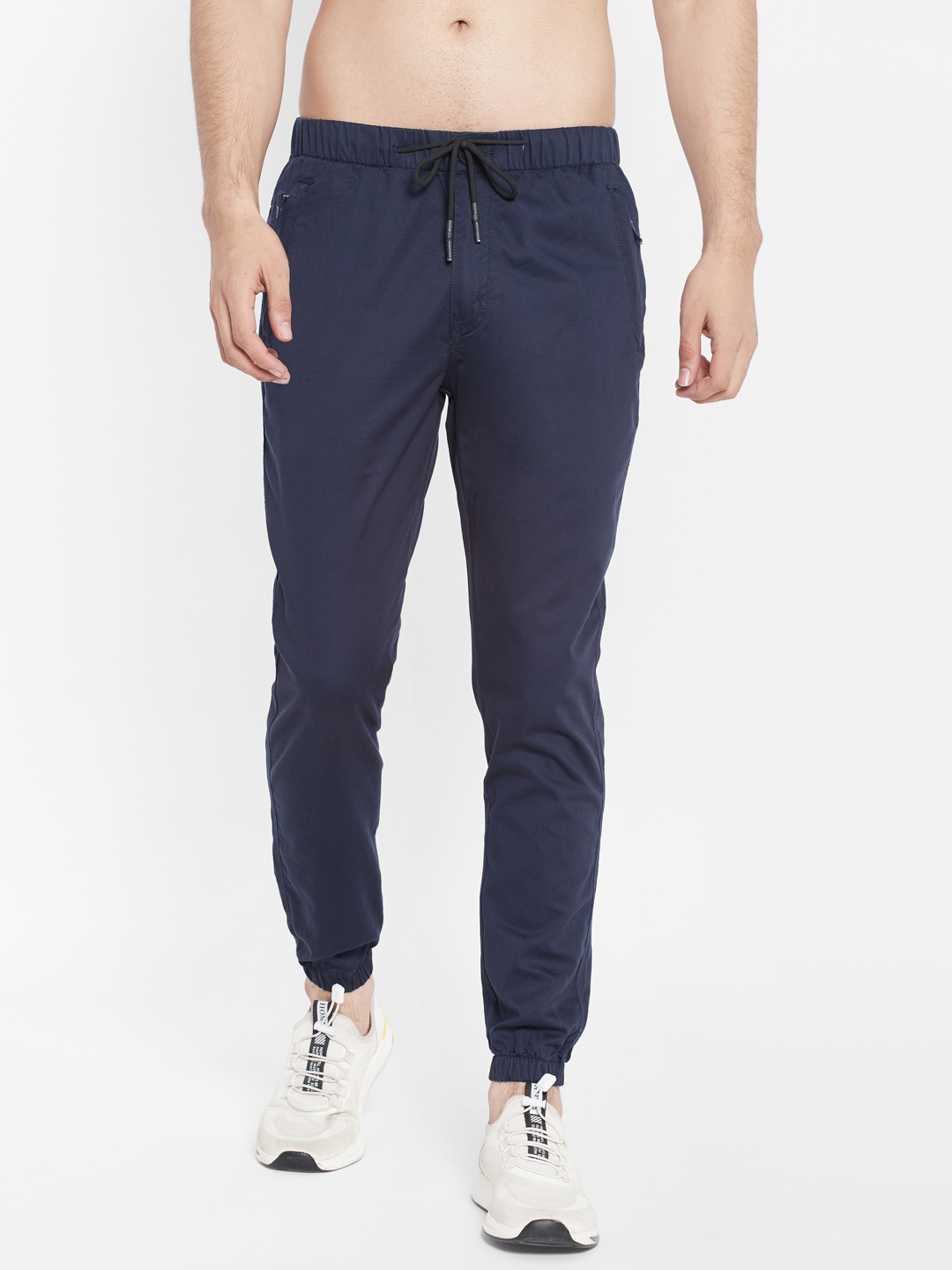 

SAPPER Men Slim Fit Pure Cotton Joggers Trousers, Navy blue