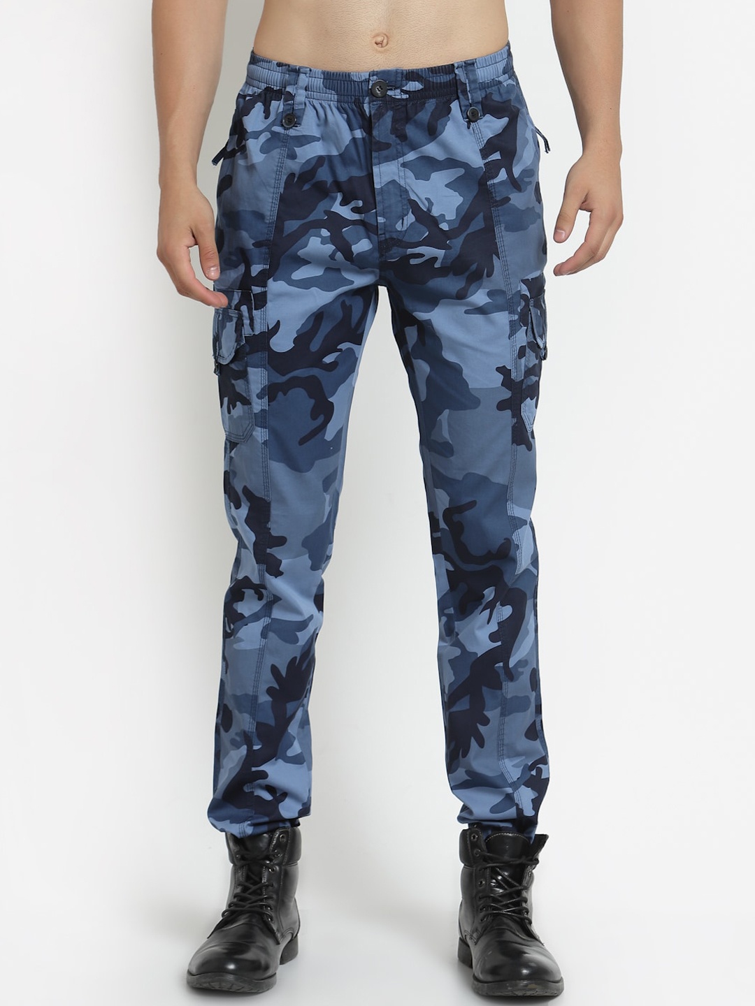 

SAPPER Men Camouflage Printed Slim Fit Cotton Cargos Trouser, Blue