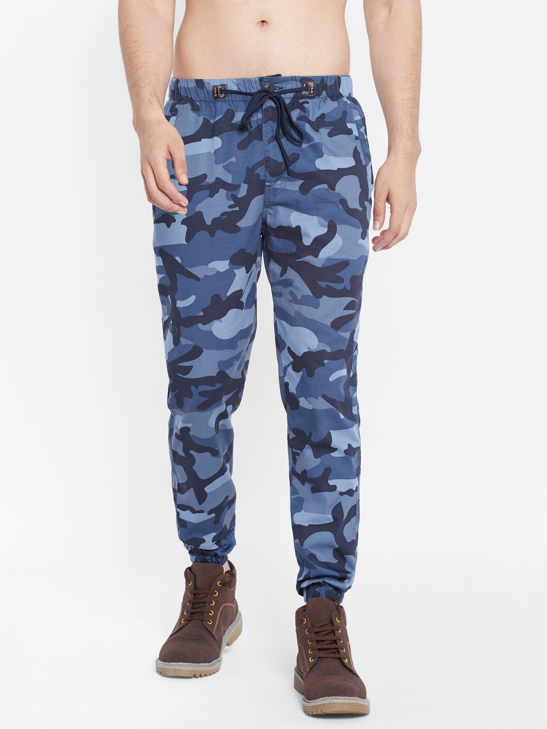 

SAPPER Men Camouflage Printed Pure Cotton Slim Fit Joggers Trousers, Multi