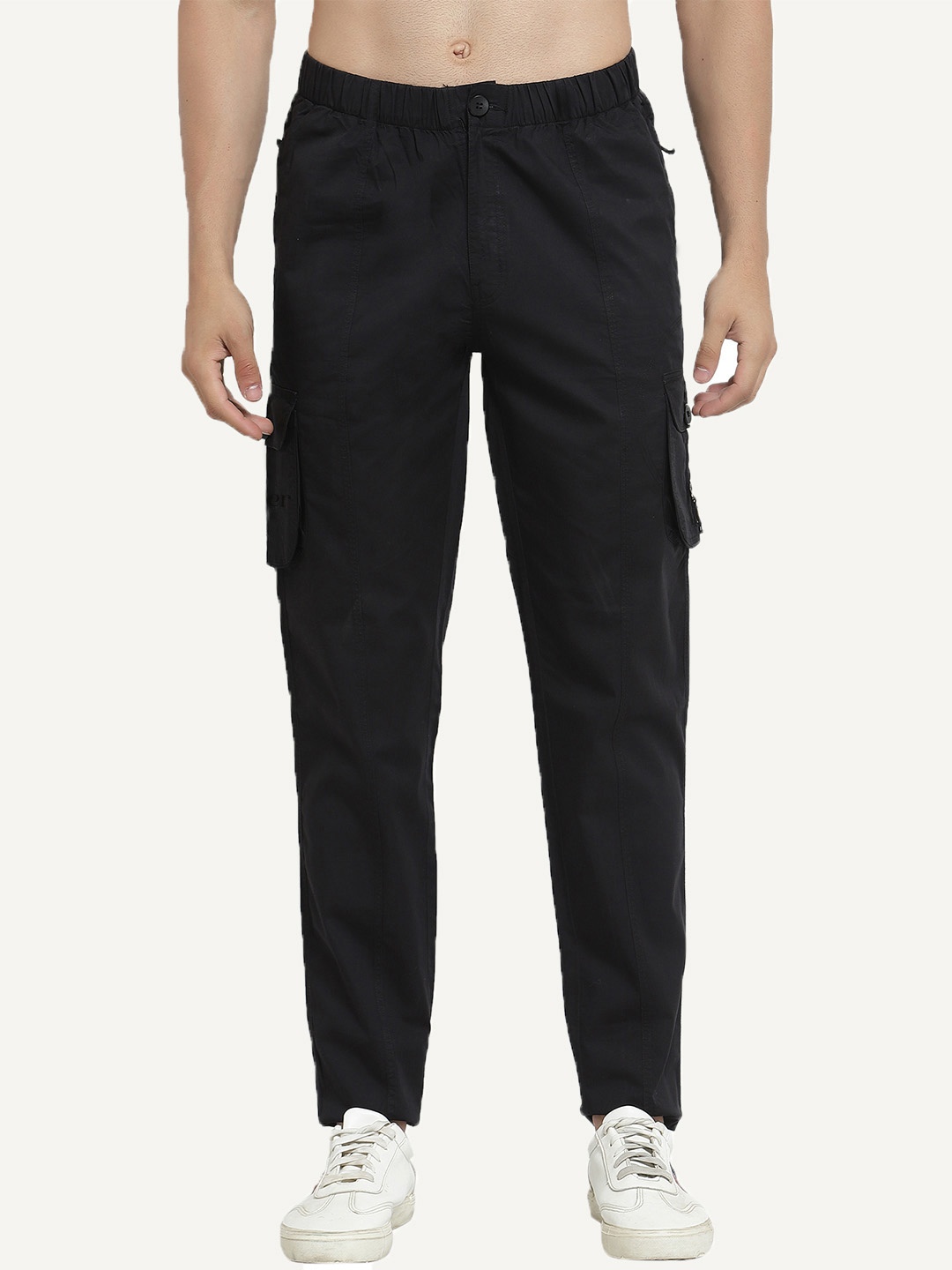 

SAPPER Men Slim Fit Cotton Cargos, Black