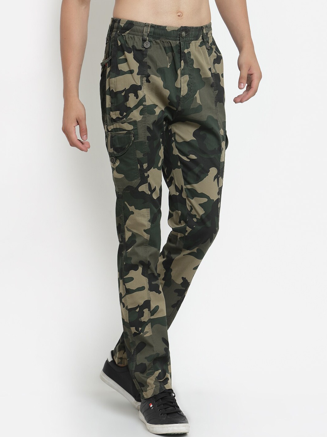 

SAPPER Men Camouflage Printed Slim Fit Cargos Trousers, Olive