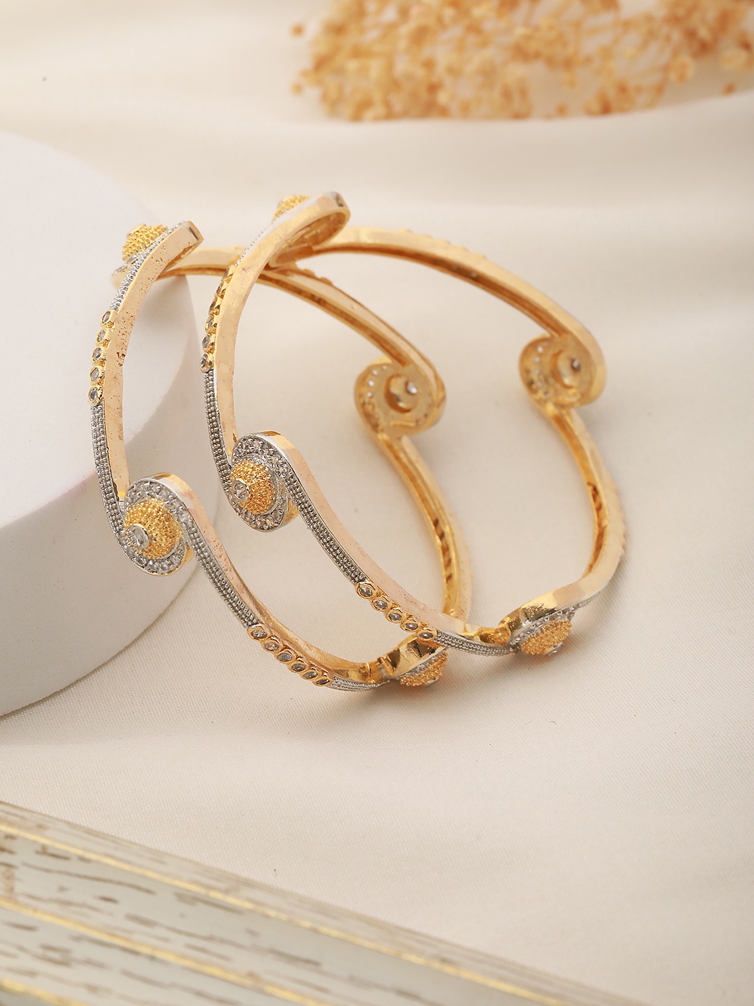 

Saraf RS Jewellery Set Of 2 Gold-Plated AD Studded Bangles