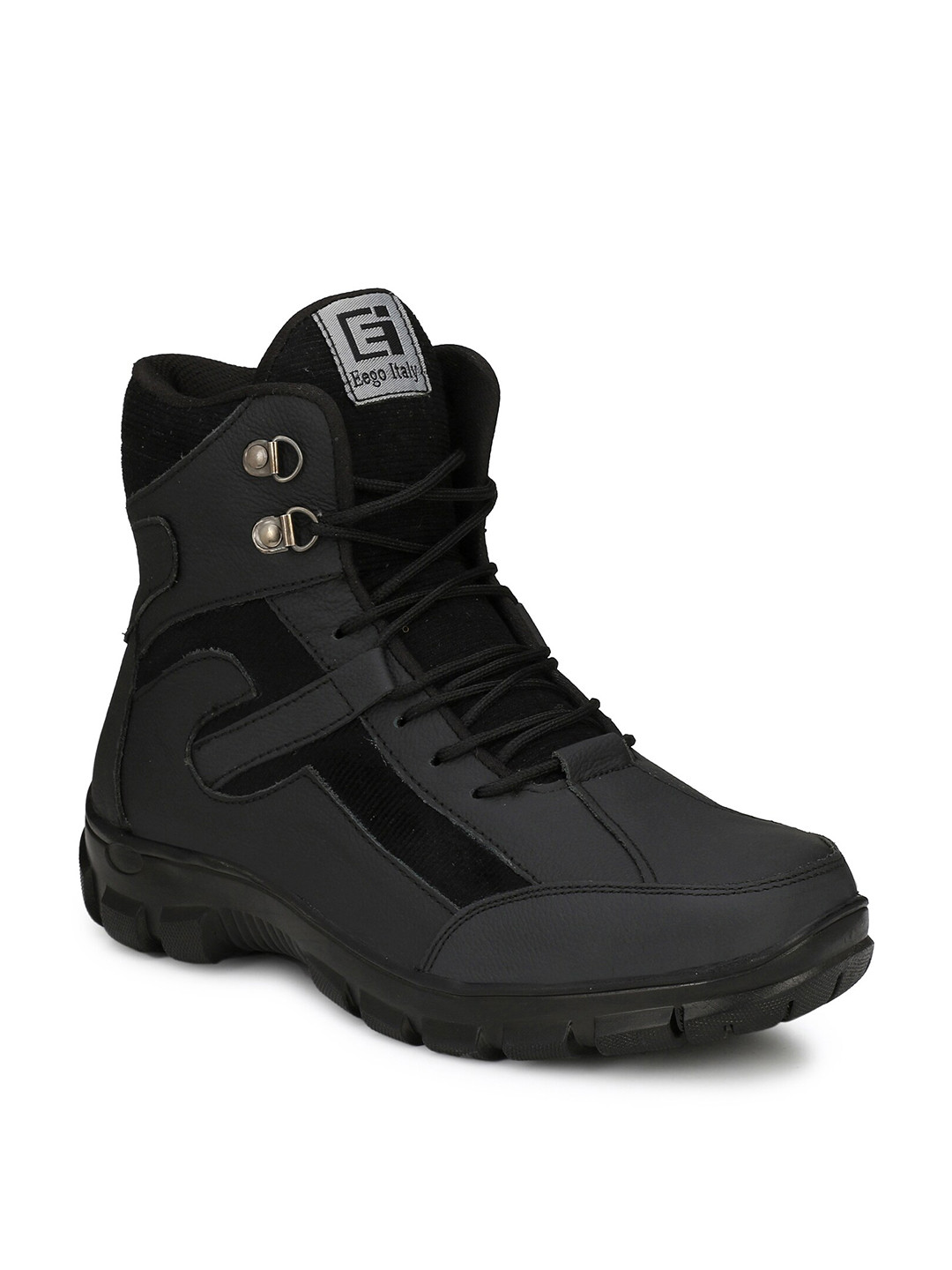 

Eego Italy Men Genuine Leather Steel Toe Safety Sports Boots, Black