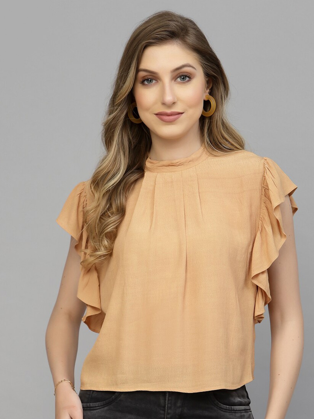 

VALBONE Ruffles High Neck Top, Nude