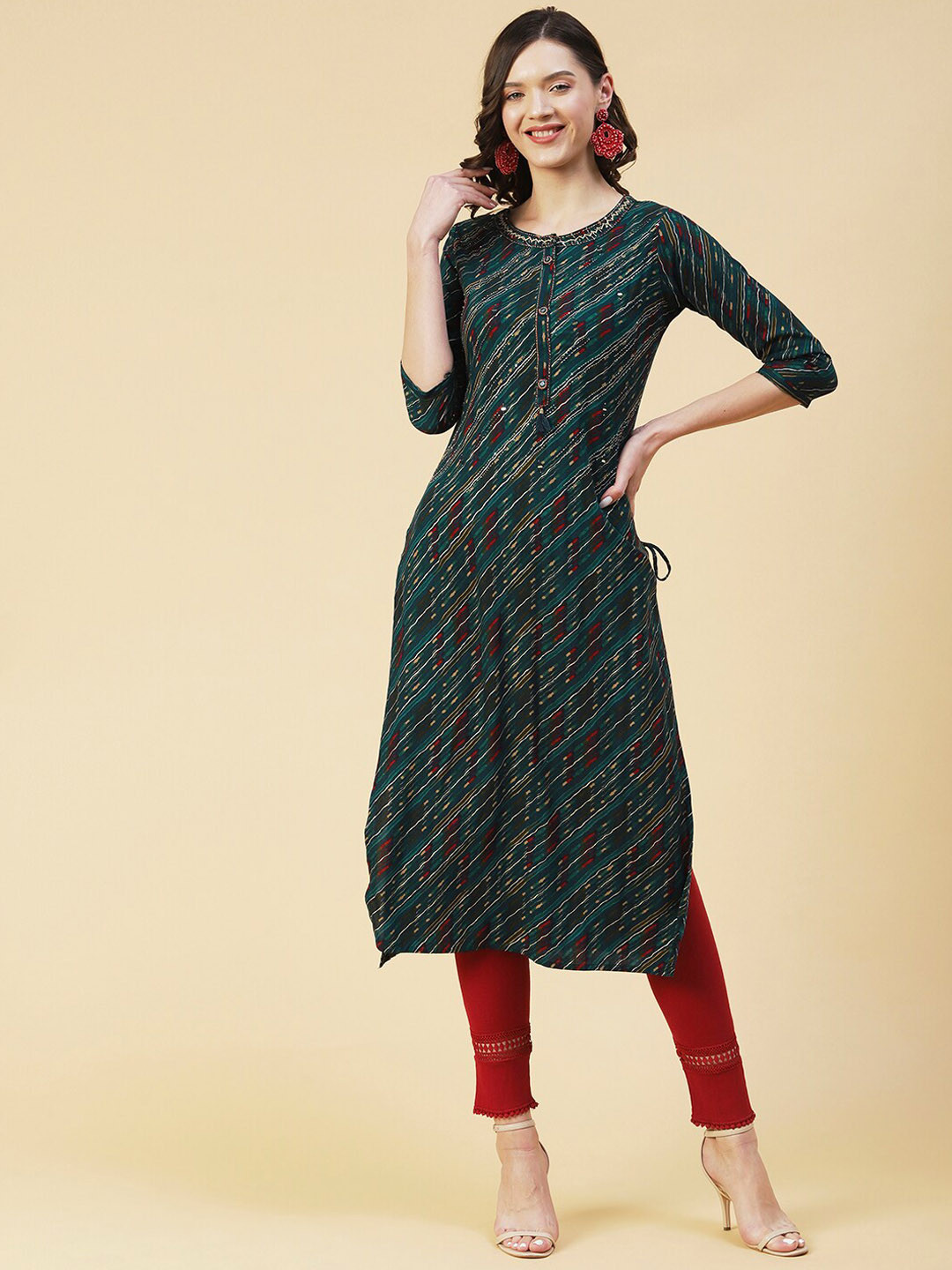 

FASHOR Women Striped Mirror Work Kurta, Blue