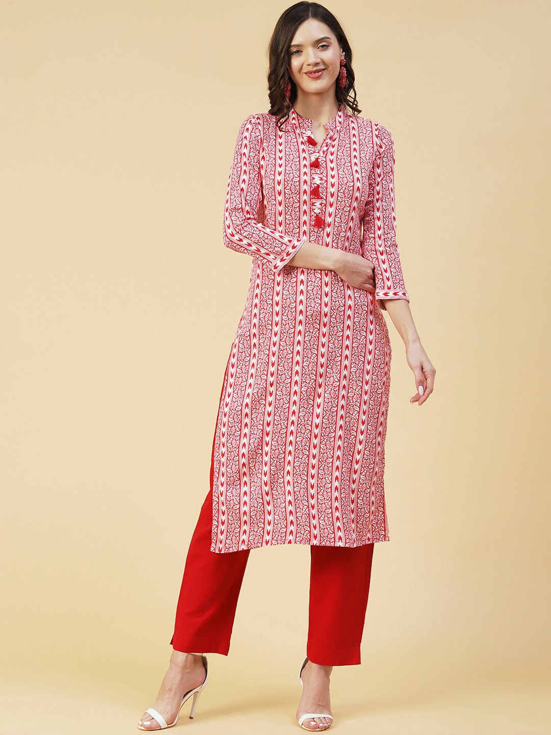 

FASHOR Women Ethnic Motifs Printed Kurta, Red