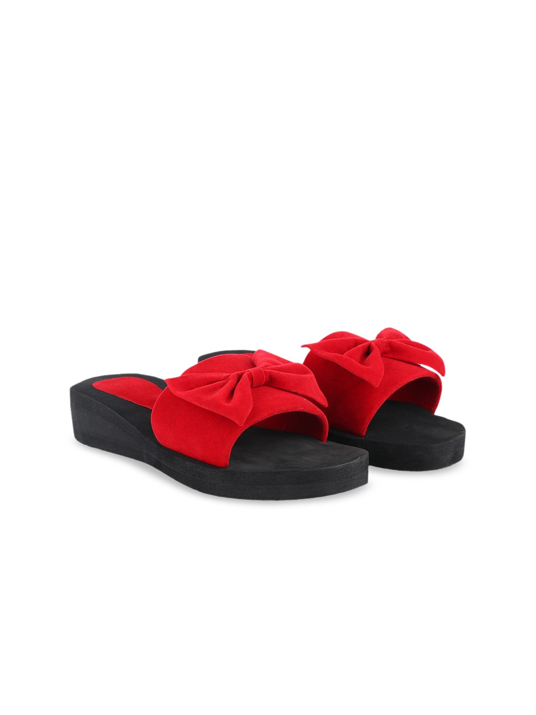 

PERY PAO Women Open Toe Flats With Bows, Red