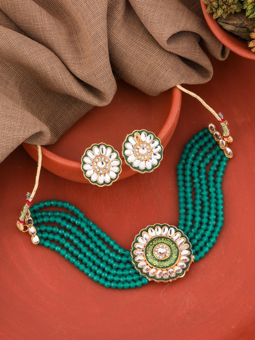 

Vita Bella Gold-Plated Kundan Studded & Beaded Meenakari Jewellery Set