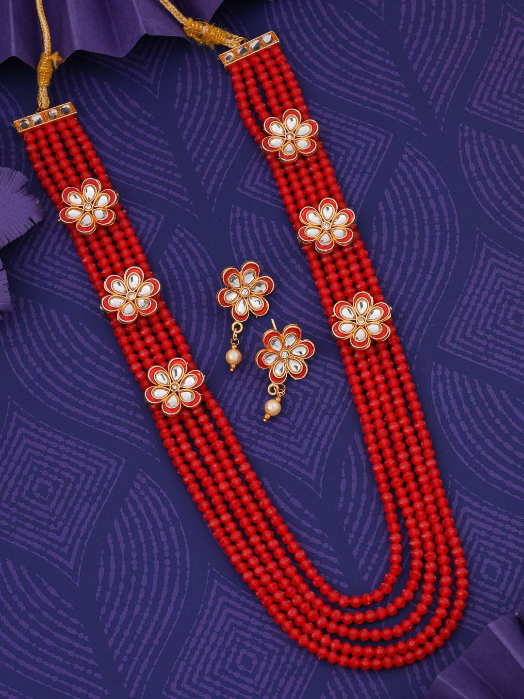 

Vita Bella Gold-Plated Kundan Studded & Beaded Meenakari Jewellery Set