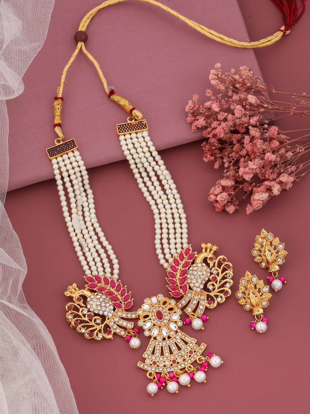 

Vita Bella Gold-Plated Kundan Studded & Beaded Meenakari Jewellery Set