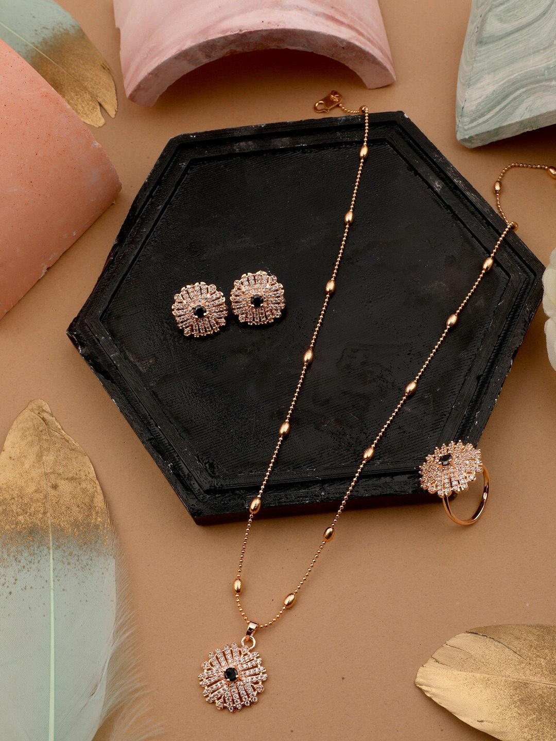 

Vita Bella Gold-Plated CZ Studded-Stones Jewellery Set