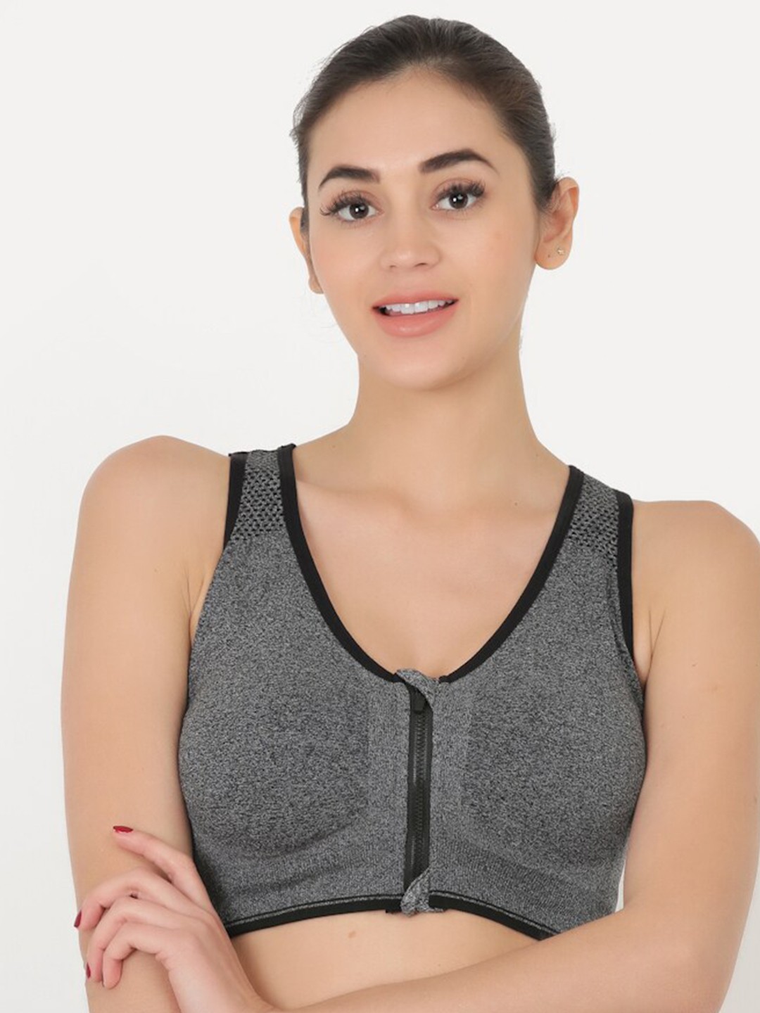 

EVERDION Lightly Padded Racerback Medium Support Sports Bra, Grey