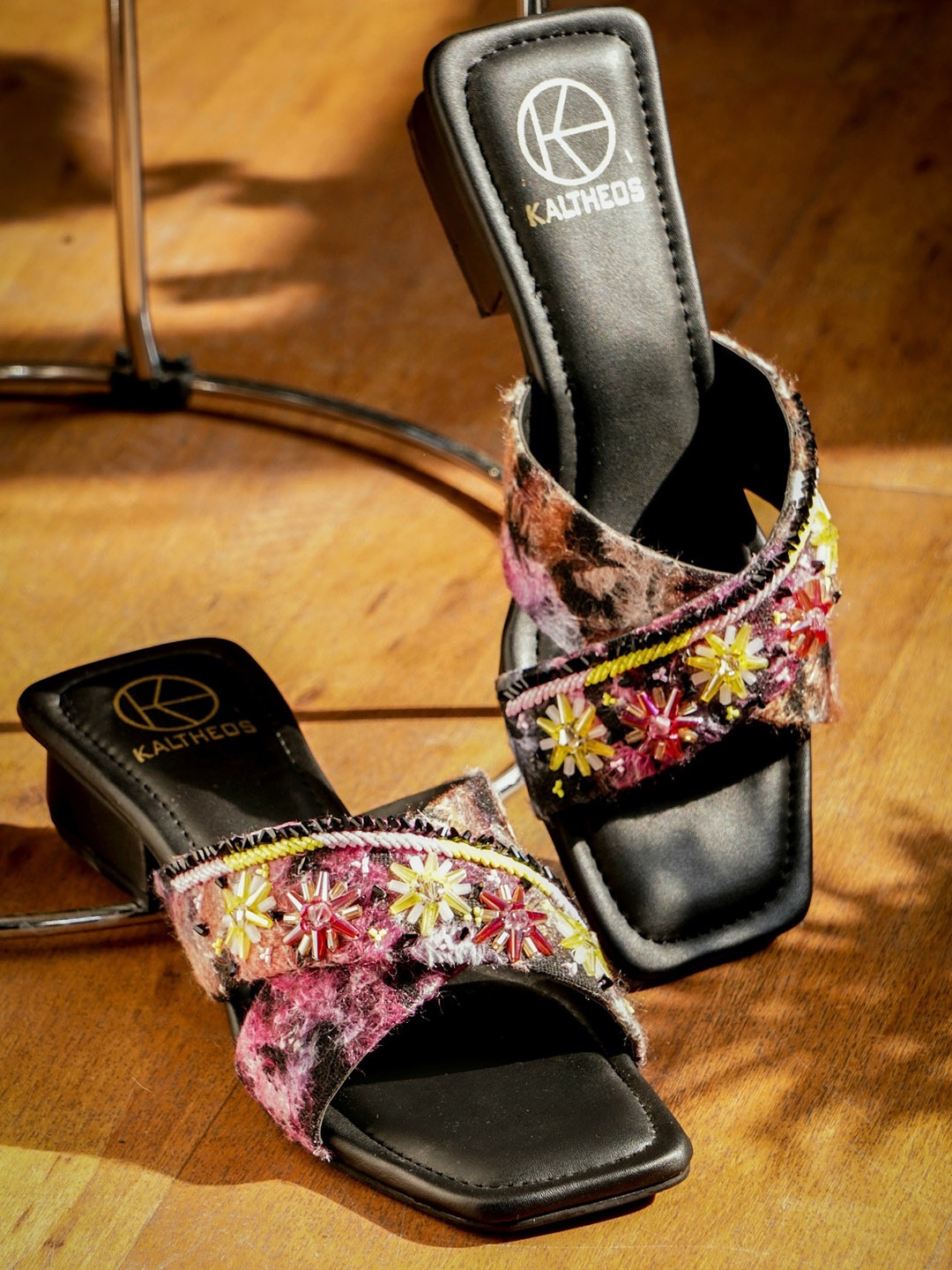 

KALTHEOS Printed PU Block Heels, Black