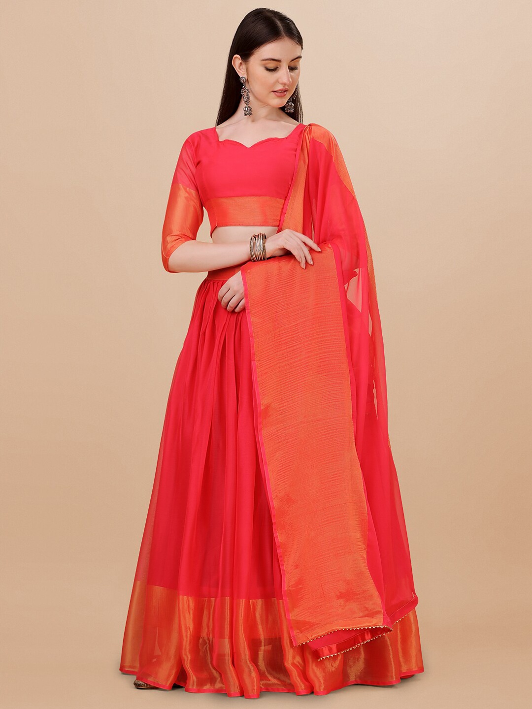 

PMD Fashion Semi-Stitched Lehenga & Unstitched Blouse With Dupatta, Pink