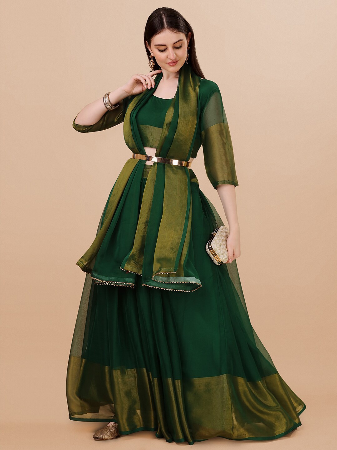

PMD Fashion Semi-Stitched Lehenga & Unstitched Blouse With Dupatta, Green