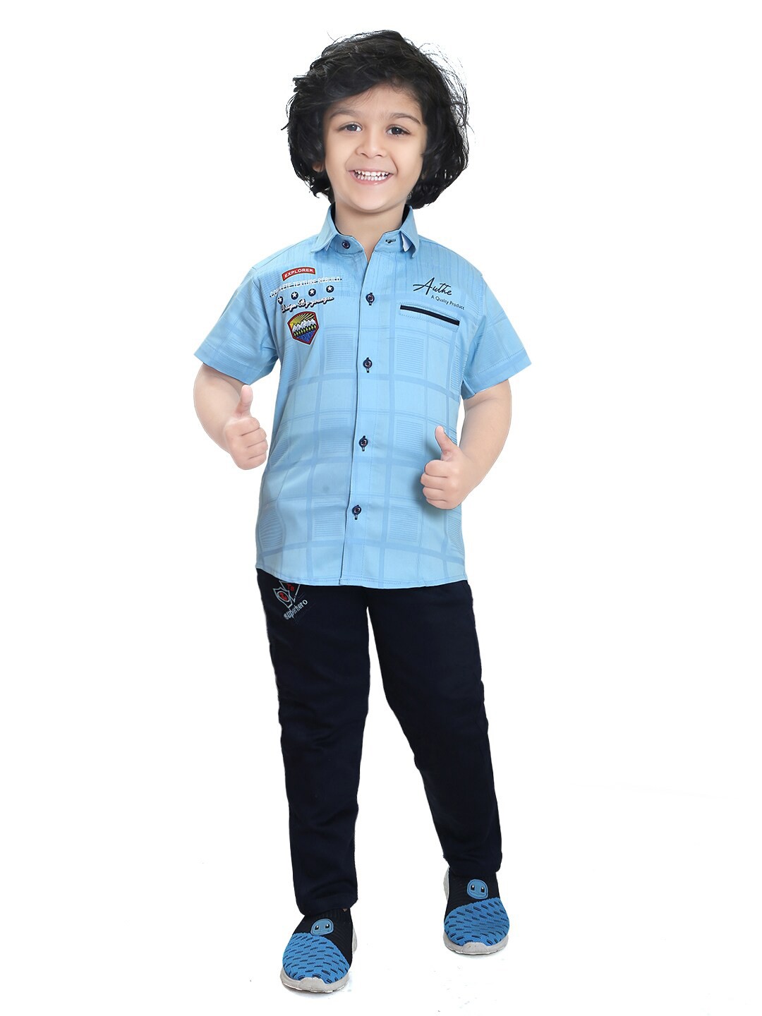 

TS TRENDS Boys Checked Pure Cotton Short Sleeves Clothing Set, Turquoise blue