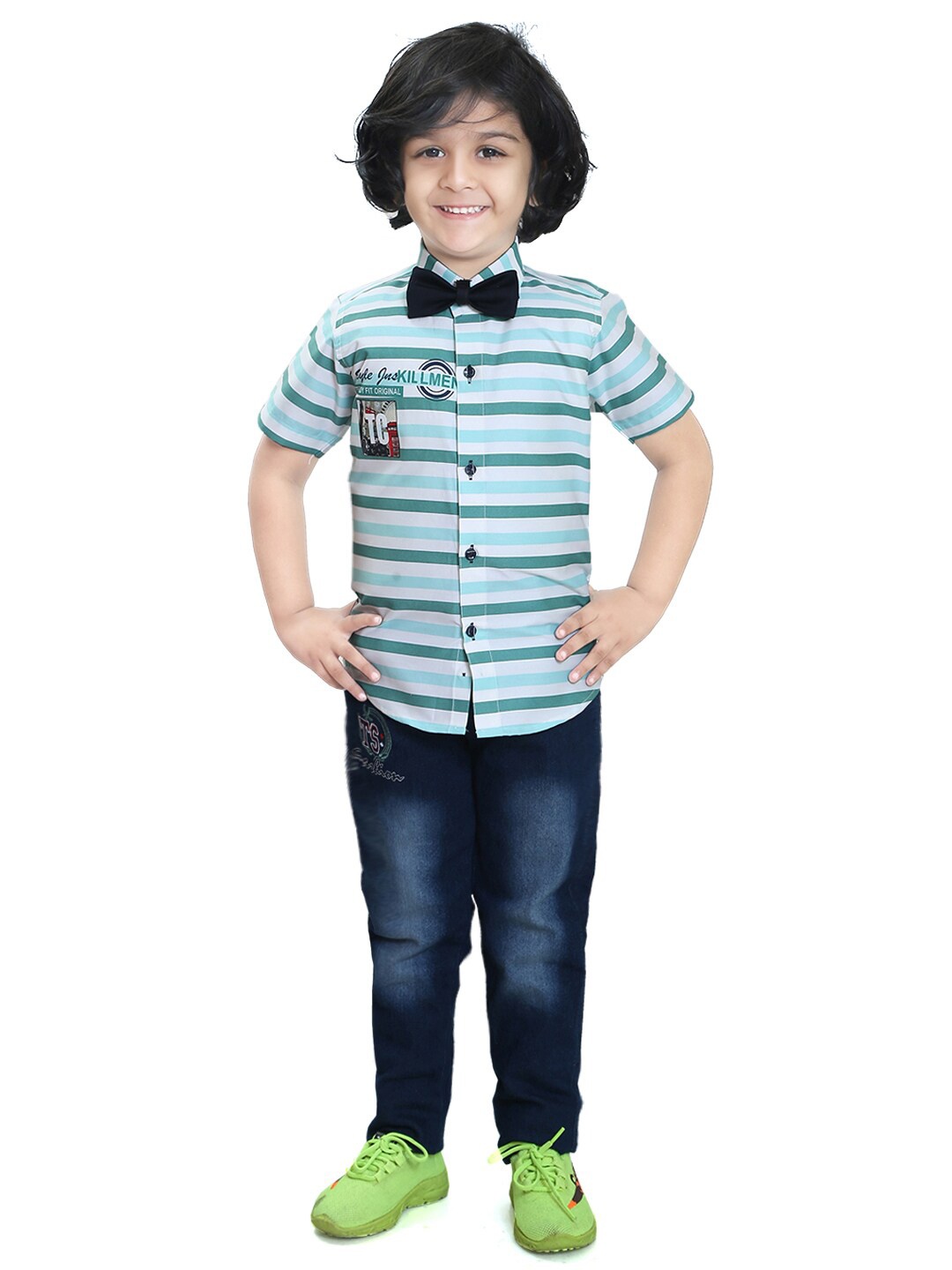 

TS TRENDS Boys Pure Cotton Striped Shirt with Trousers, White