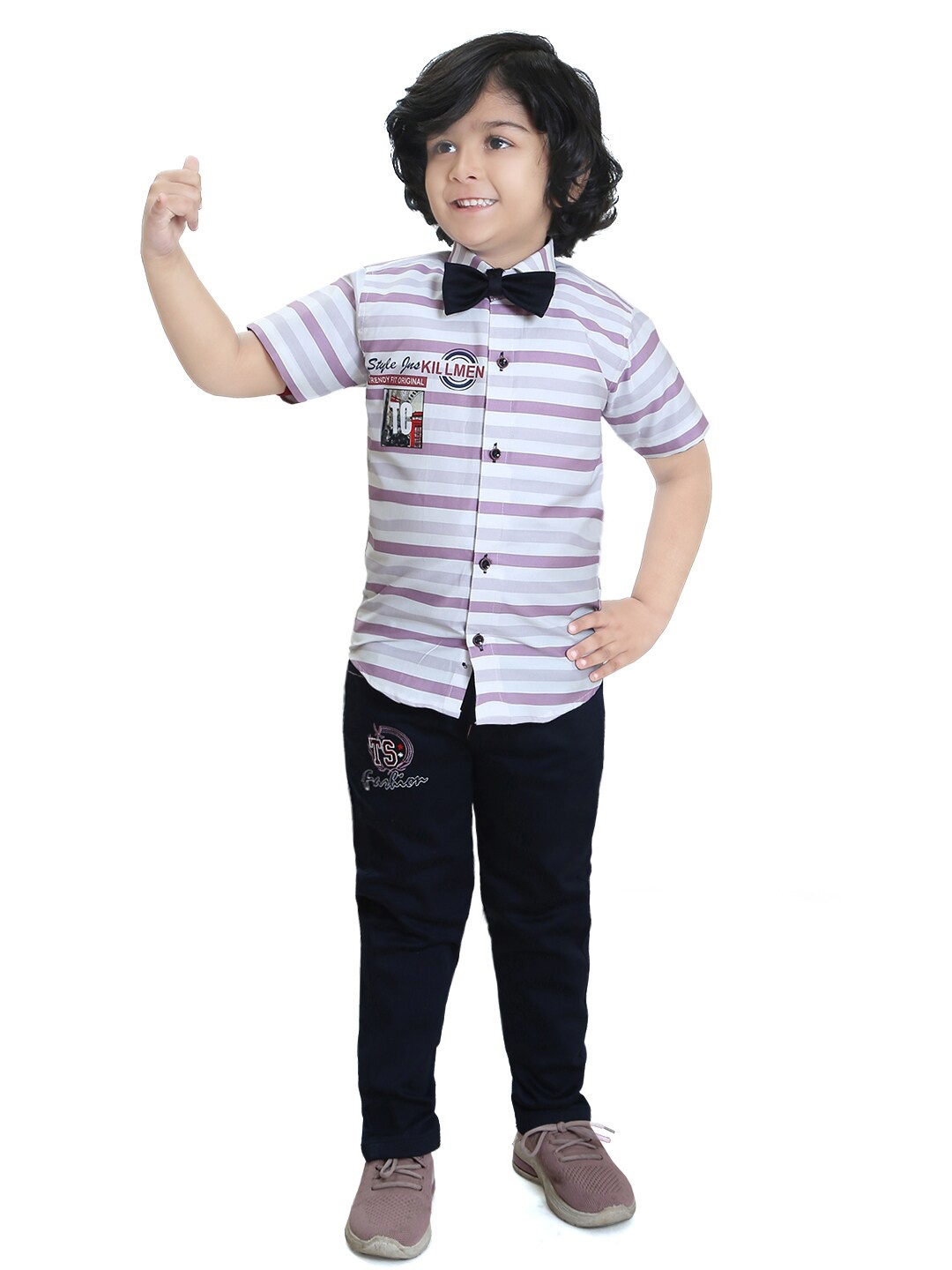 

TS TRENDS Boys Pure Cotton Striped Shirt with Trousers, White