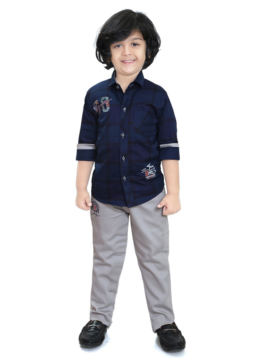 

TS TRENDS Boys Pure Cotton Checked Shirt with Trousers, Navy blue