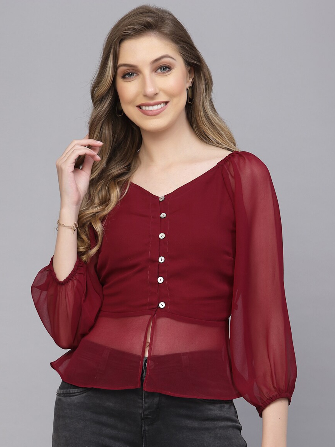 

VALBONE Georgette Shirt Style Top, Red