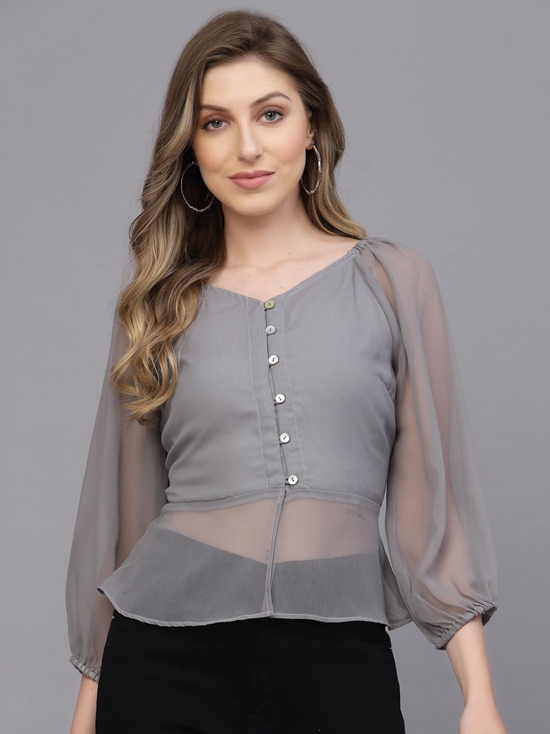 

VALBONE Georgette Shirt Style Top, Grey