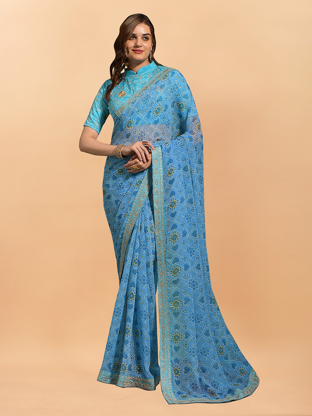 

KALINI Printed Patola Saree, Blue