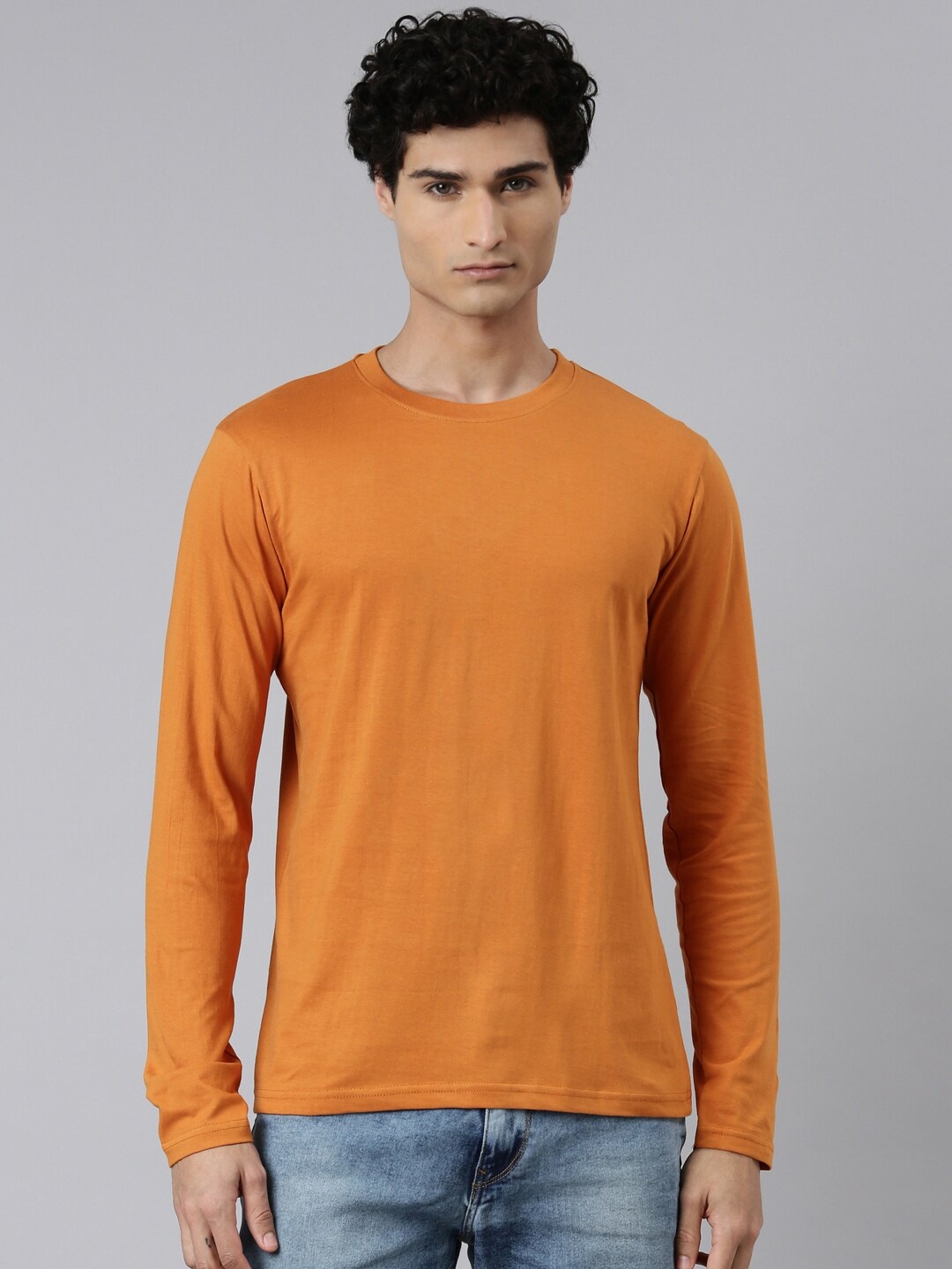 

recast Men Full Sleeves Pure Cotton T-shirt, Rust