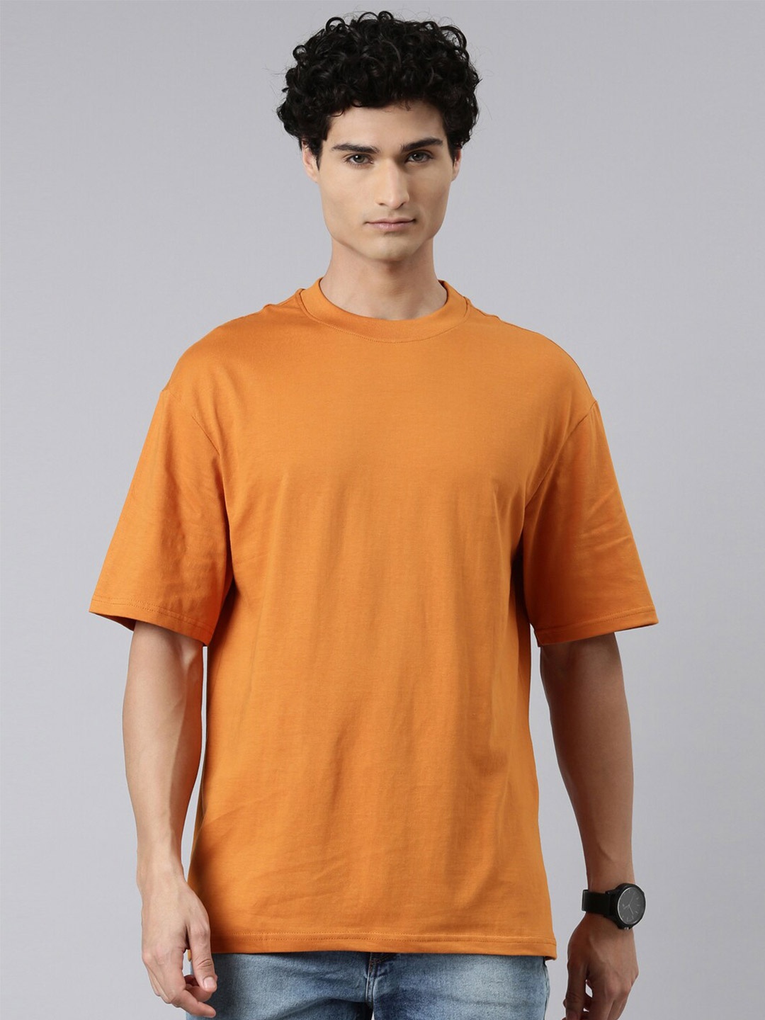 

recast Men Round Neck Pure Cotton Oversize T-shirt, Rust