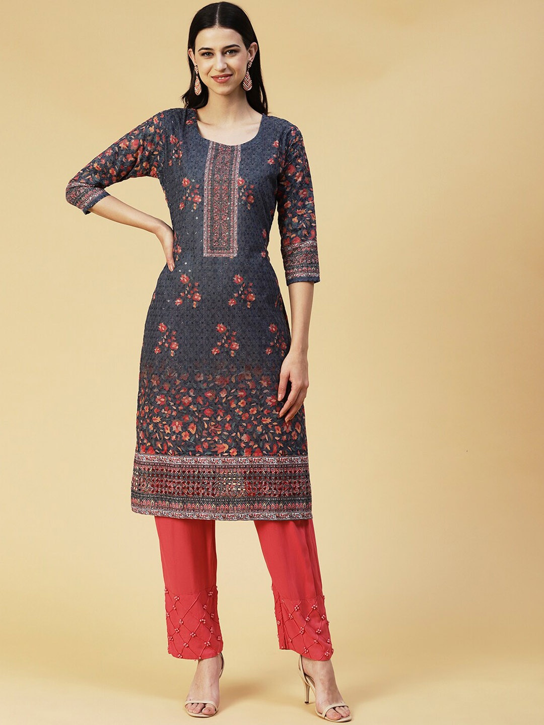 

FASHOR Women Floral Printed Kurta, Blue