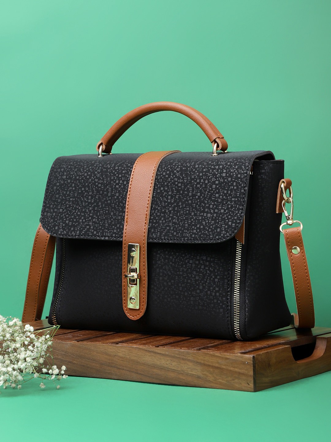 

LEGAL BRIBE Embellished PU Structured Satchel, Black