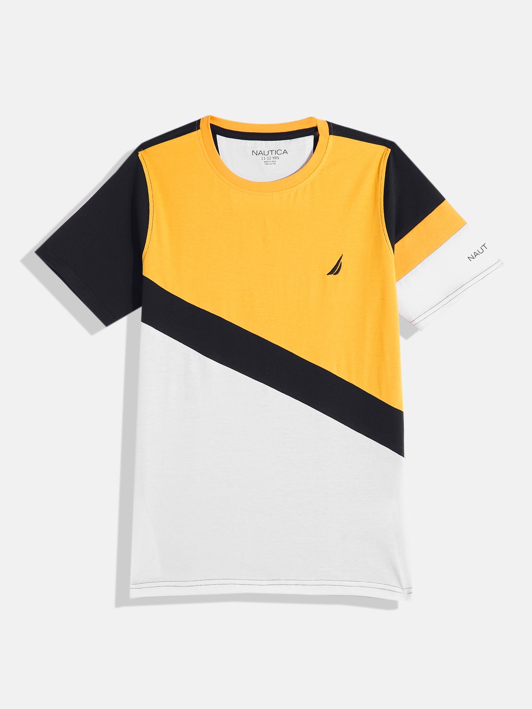 

Nautica Boys Pure Cotton Colourblocked T-shirt, Yellow