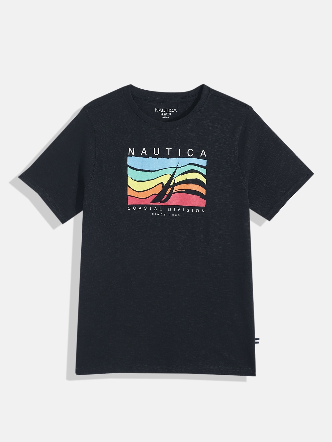 

Nautica Boys Brand Logo Printed Pure Cotton T-shirt, Navy blue