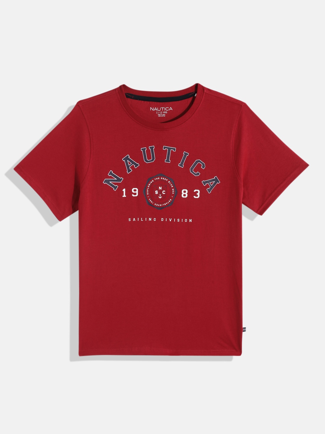 

Nautica Boys Brand Logo Printed Pure Cotton T-shirt, Red