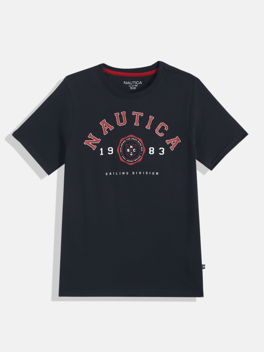 

Nautica Boys Brand Logo Printed Pure Cotton T-shirt, Navy blue
