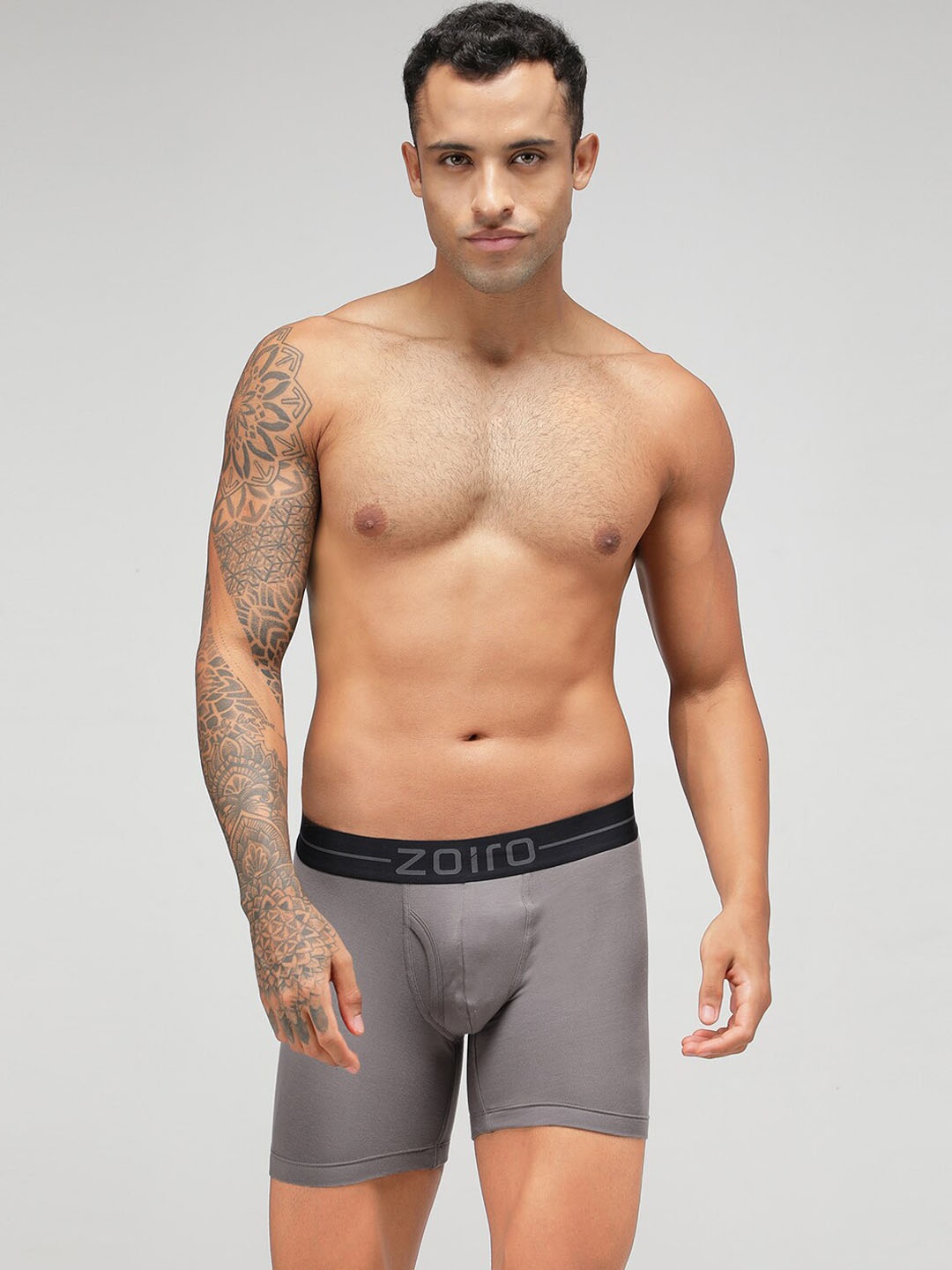 

Zoiro Men Outer Elasticated Modal Long Trunk 2423, Grey